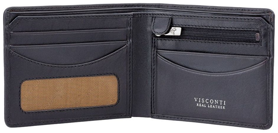 Маленький черный мужской кошелек из высококачественной кожи без застежки Visconti Francesca 70700