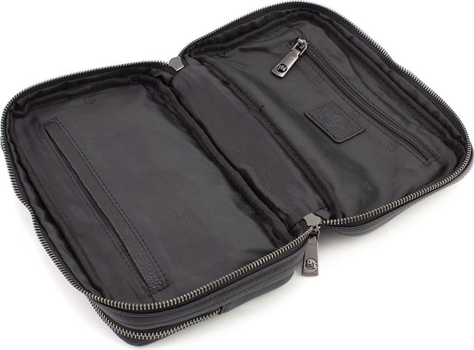 Кожаный мужской клатч-барсетка черного цвета на две молнии H.T Leather (62200)