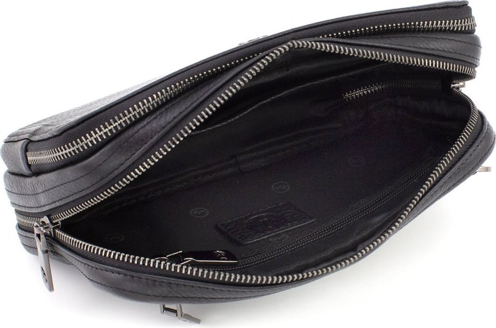 Кожаный мужской клатч-барсетка черного цвета на две молнии H.T Leather (62200)