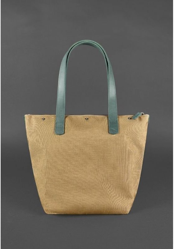 Зеленая плетеная сумка из натуральной кожи на плечо BlankNote Пазл L (12772)