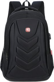 Великий чоловічий рюкзак чорного кольору з поліестеру з відсіком під ноутбук Jumahe (22136)