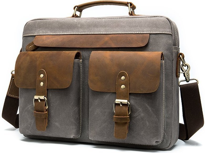 Текстильная мужская сумка - портфель с кожаными вставками VINTAGE STYLE (20001)