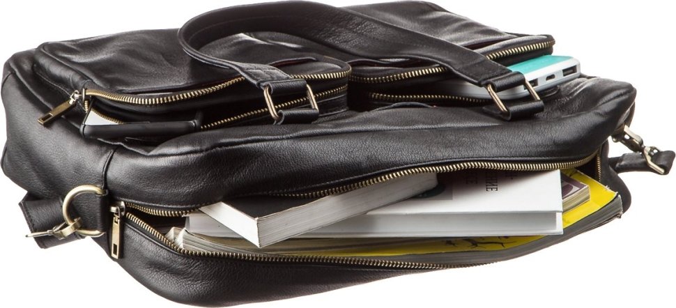 Солидная деловая мужская сумка-портфель из натуральной кожи черного цвета SHVIGEL (19108)