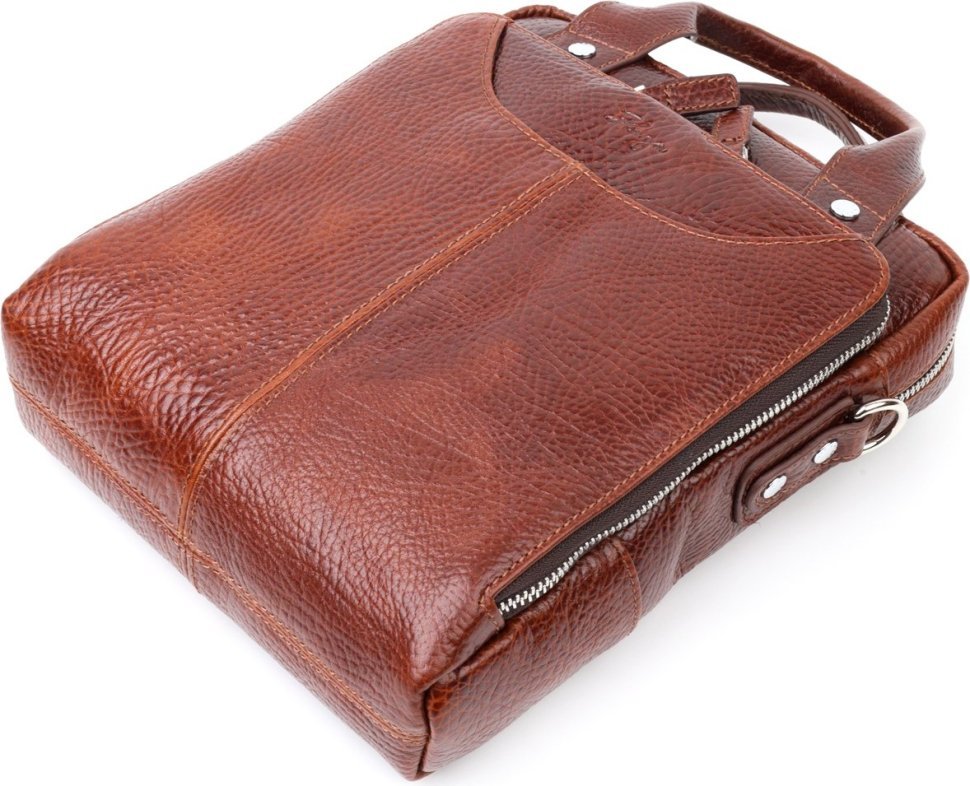 Вертикальная мужская сумка из фактурной кожи коричневого цвета с ручками KARYA (2420886) 
