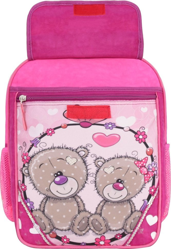 Текстильный школьный рюкзак для девочек малинового цвета с принтом Bagland (55400)