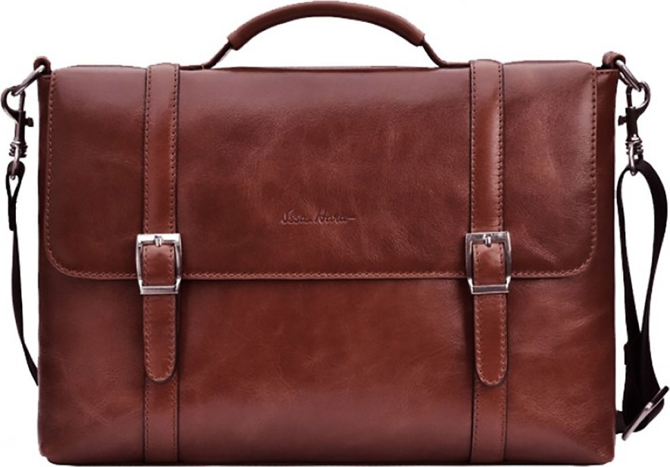 Добротный мужской портфель из коричневой кожи высокого качества Issa Hara (21178)