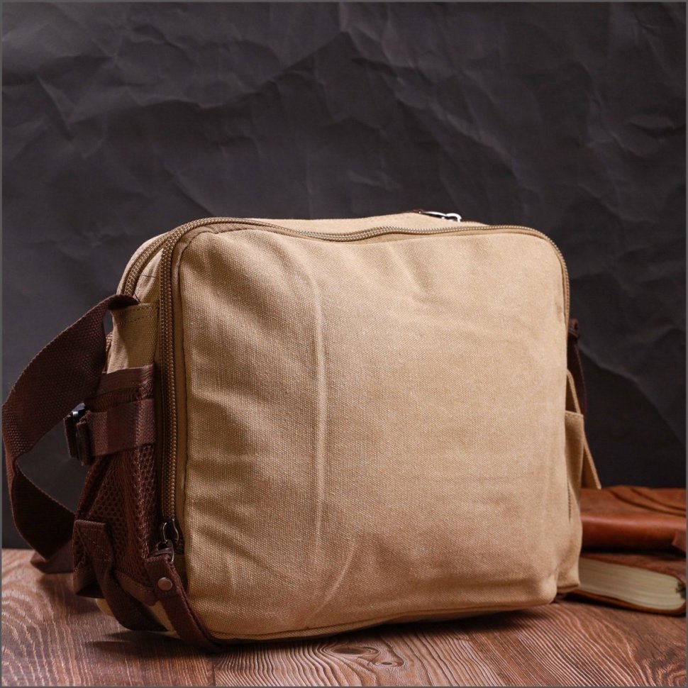 Мужская сумка-мессенджер среднего размера из текстиля песочного цвета Vintage 2422206