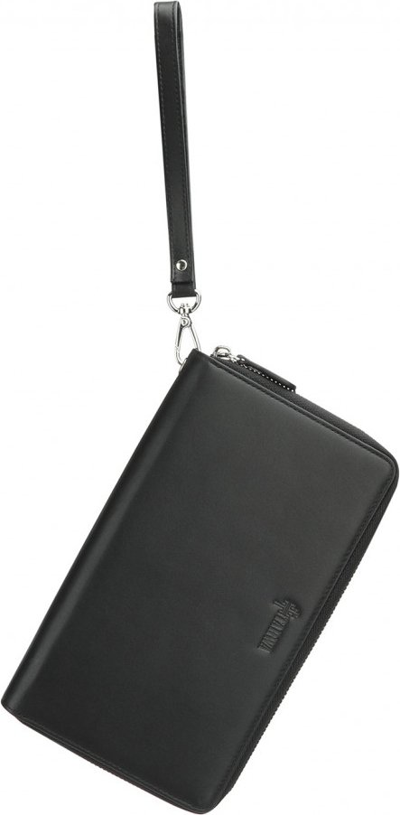 Мужской кожаный черный кошелек-клатч на два отделения с петлей и RFID - TARWA (21722)