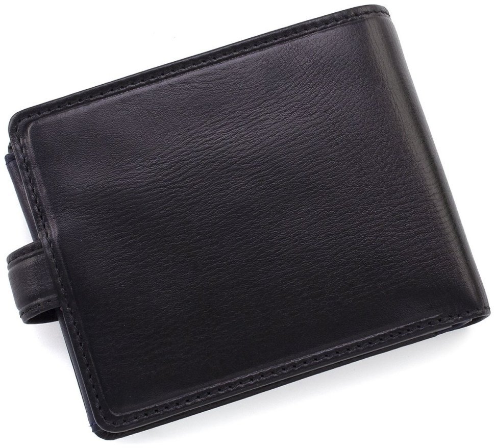 Черное классическое мужское портмоне из высококачественной кожи с хлястиком на кнопке Visconti Atlantis 69200