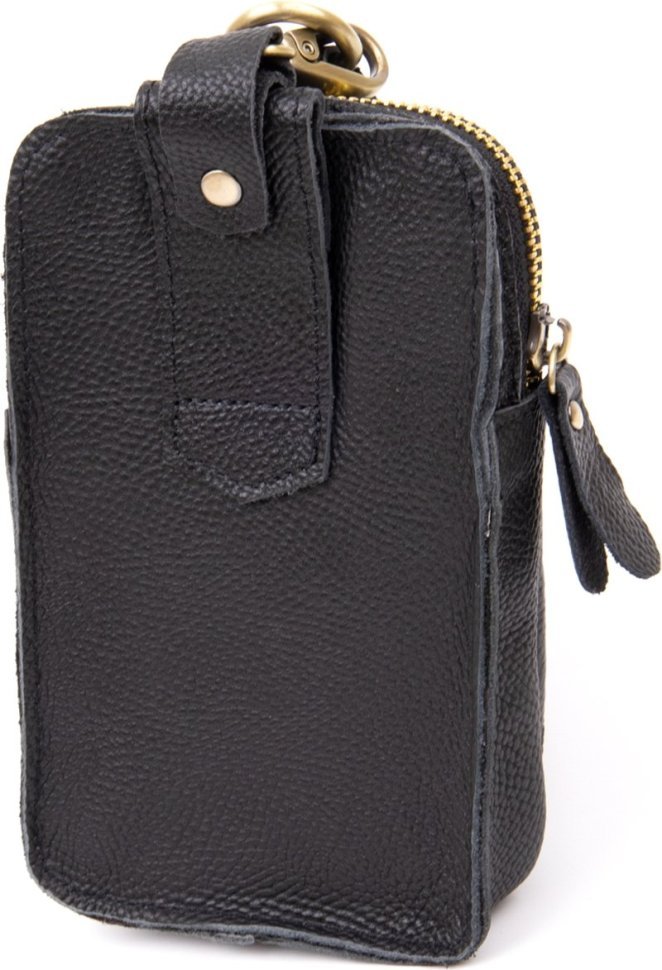Черная сумка на пояс из фактурной кожи на одно отделение Vintage (20418)