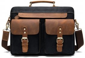 Текстильна чоловіча сумка-портфель з шкіряними вставками Vintage (20002)