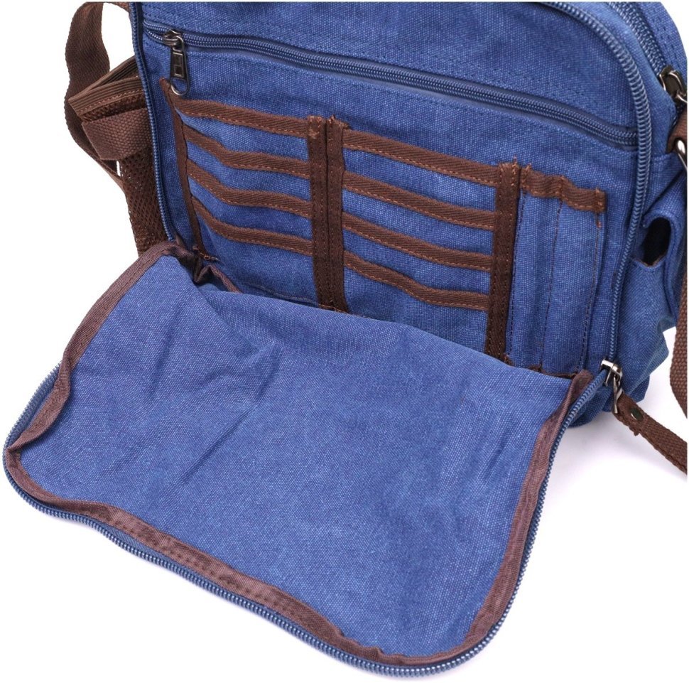 Синяя мужская сумка-мессенджер среднего размера из плотного текстиля Vintage 2422207