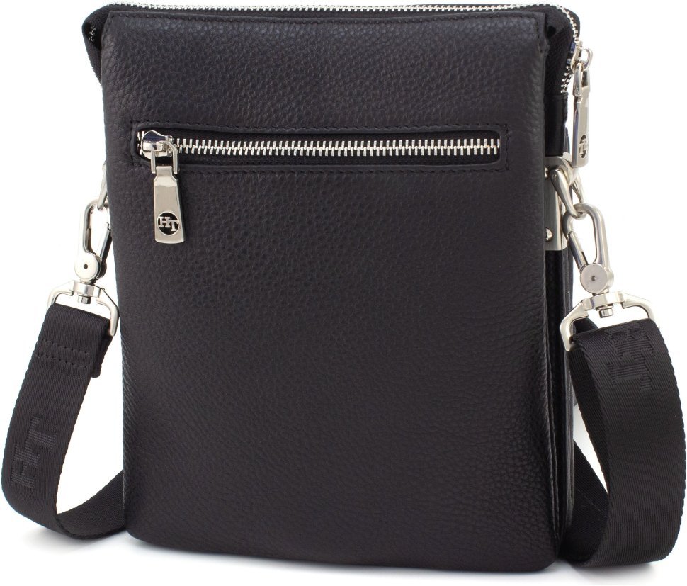 Небольшая мужская сумка через плечо из высококачественной натуральной кожи черного цвета H.T. Leather 68601