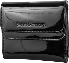 Лакированный женский кошелек из натуральной кожи черного цвета с монетницей Smith&Canova Haxey 69701