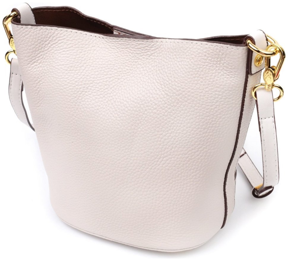 Плечевая женская сумка из натуральной кожи молочного цвета на магните Vintage 2422365
