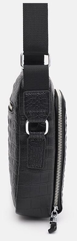 Черная мужская наплечная сумка из натуральной кожи с фактурой под крокодила Keizer 71602
