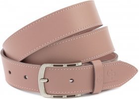 Розовый ремень для брюк из натуральной кожи с серебристой пряжкой Grande Pelle (35230)