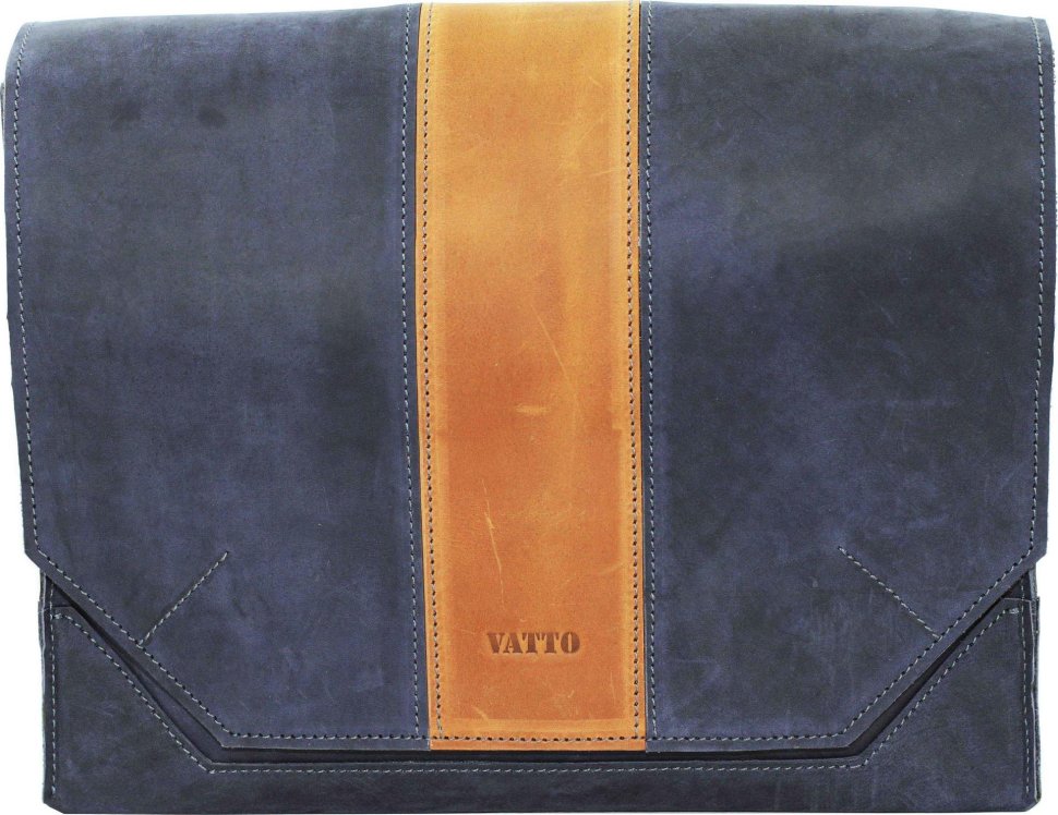 Синяя мужская сумка мессенджер с клапаном с рыжей вставкой VATTO (11644)