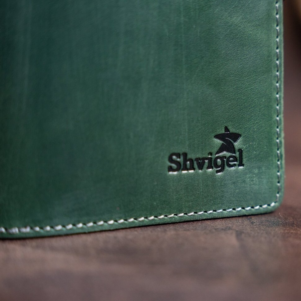 Зеленый вертикальный купюрник из винтажной кожи на кнопках SHVIGEL (2416179)
