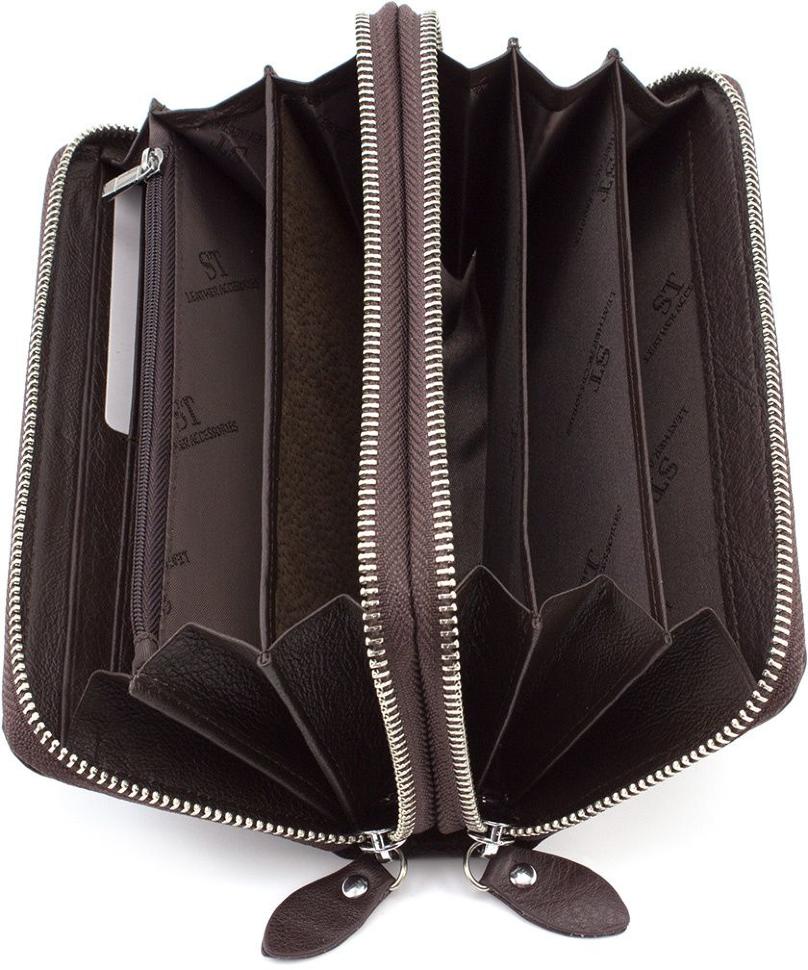 Кожаный вместительный кошелек на две молнии ST Leather (16202)