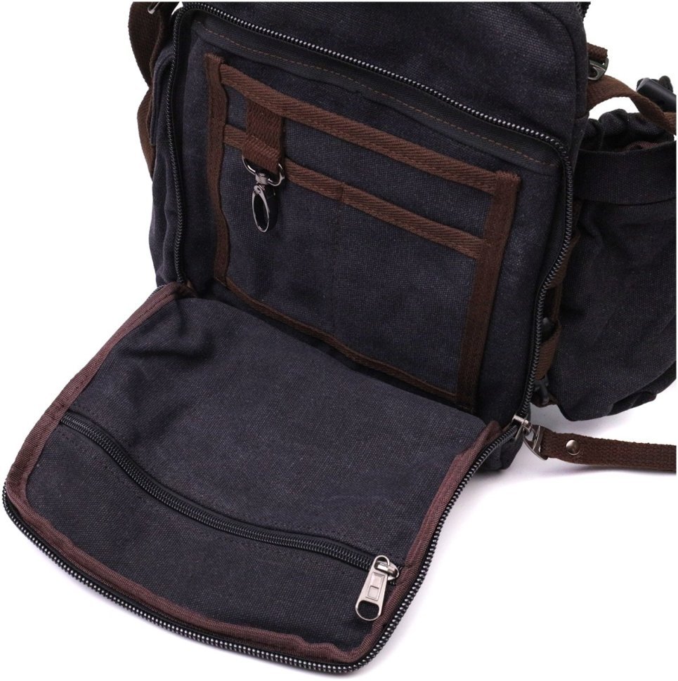 Мужская наплечная сумка из черного текстиля с чехлом для воды Vintage 2422208