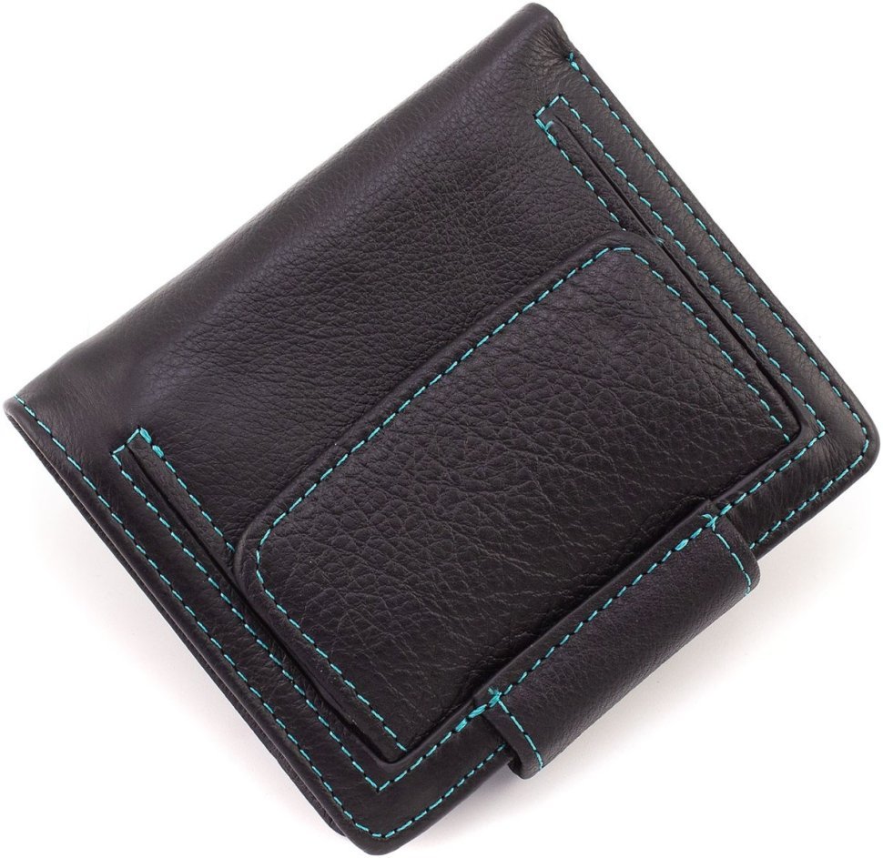 Черный кожаный кошелек с хлястиком на магните ST Leather 1767303
