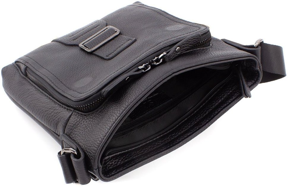 Черная мужская сумка из натуральной кожи с ремешком на плечо Leather Collection (11126)
