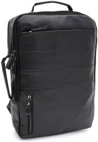 Місткий чоловічий рюкзак зі шкірозамінника в чорному кольорі Monsen 64904