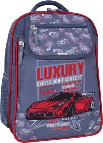 Школьный рюкзак для мальчиков из серого текстиля с автомобилем Bagland (55504)