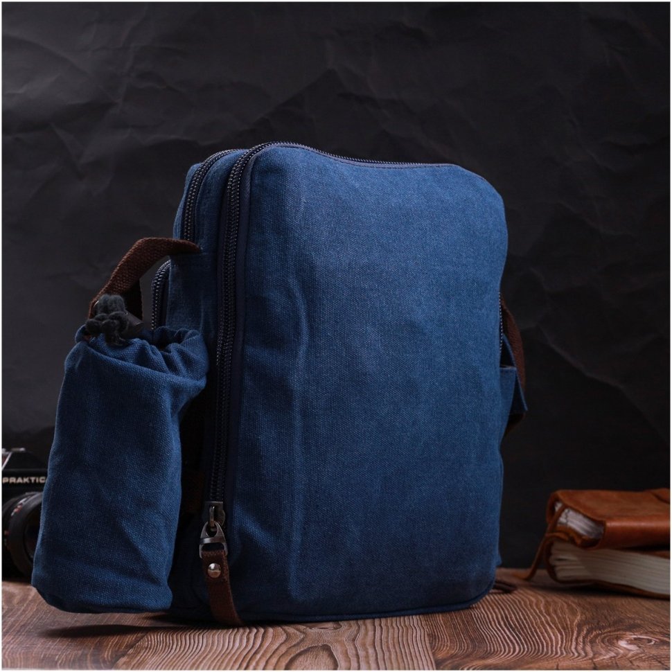 Мужская текстильная сумка-планшет синего цвета с чехлом для воды Vintage 2422211