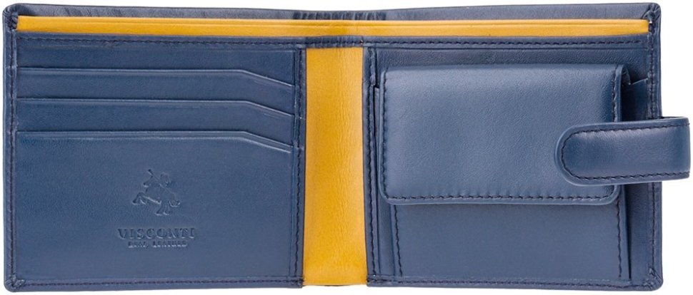 Стильное мужское портмоне из натуральной кожи синего цвета на кнопке Visconti Vincent 68904