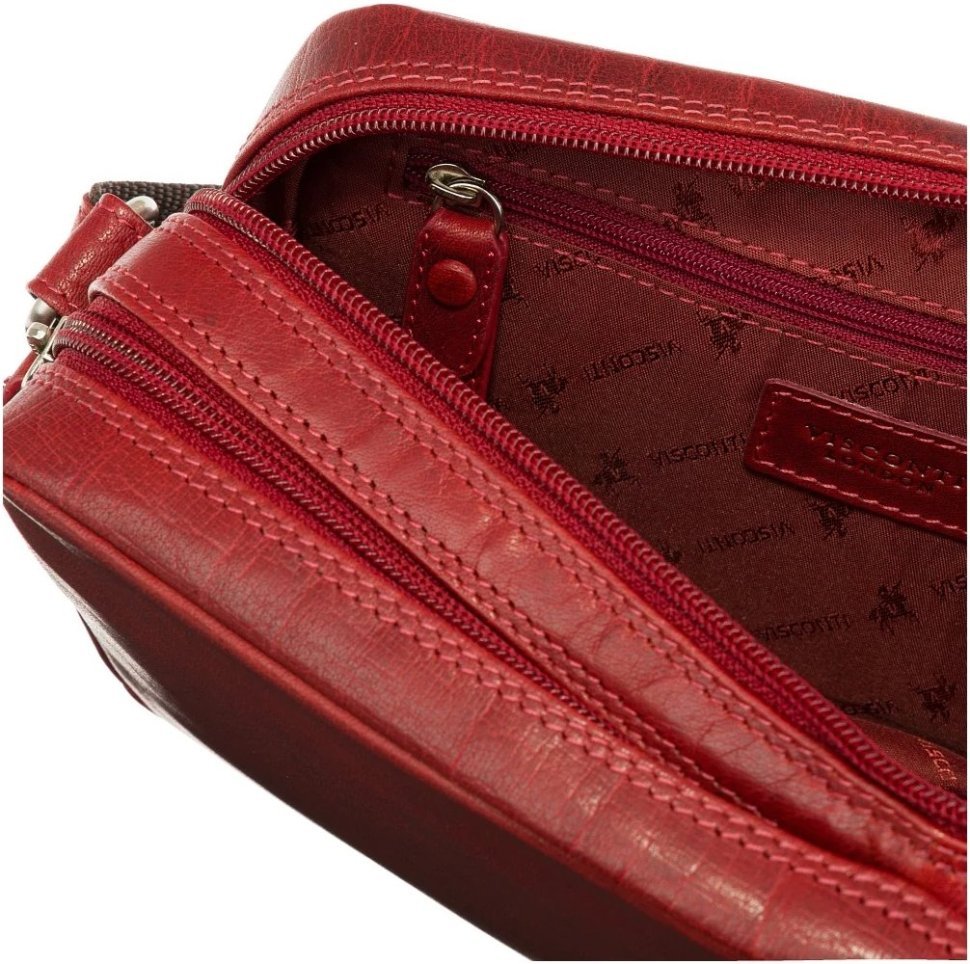 Женская кожаная сумка-кроссбоди красного цвета на две молнии Visconti Brooklyn 69304