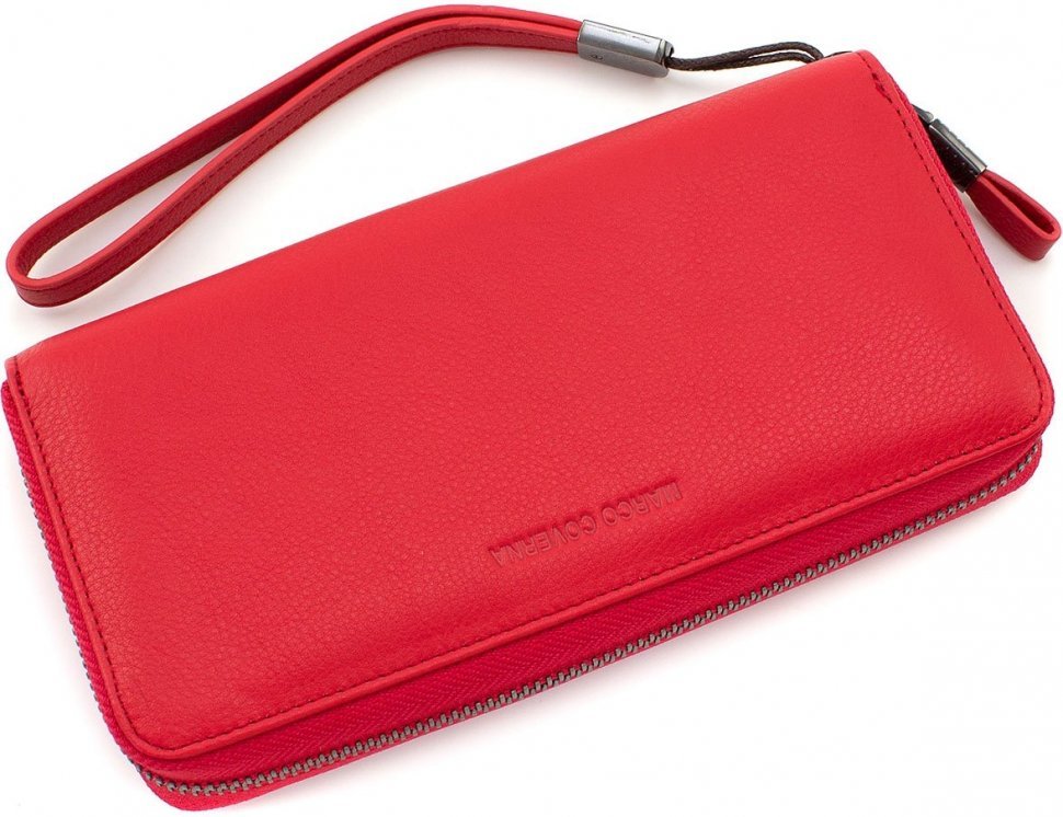  Женский кошелек на молнии с кожаным ремешком Marco Coverna (1424 red)