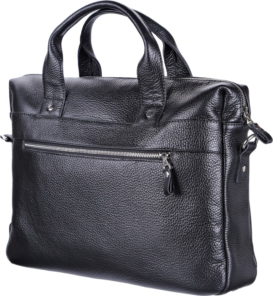 Черная мужская сумка для ноутбука из зернистой кожи с ручками SHVIGEL (11000)