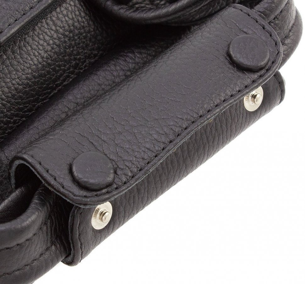 Вместительная кожаная барсетка черного цвета на молнии Leather Collection (11149)