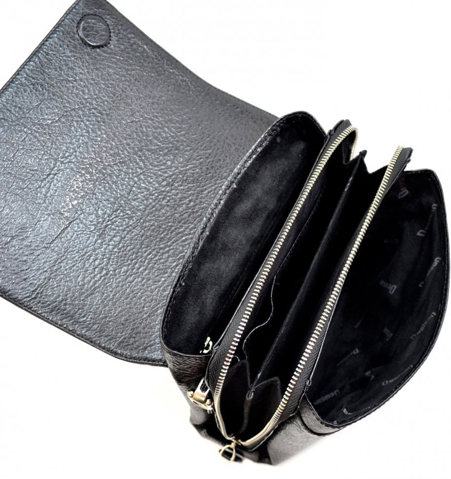 Черная наплечная сумка компактного размера из натуральной кожи Desisan (3026-01)