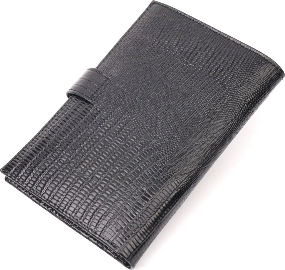 Черное лаковое мужское портмоне из натуральной кожи с разворотом под документы KARYA (2421191)