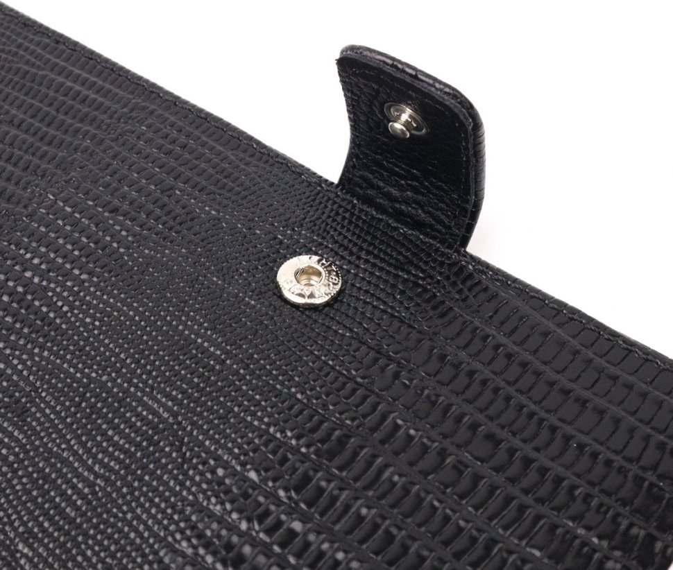 Черное лаковое мужское портмоне из натуральной кожи с разворотом под документы KARYA (2421191)