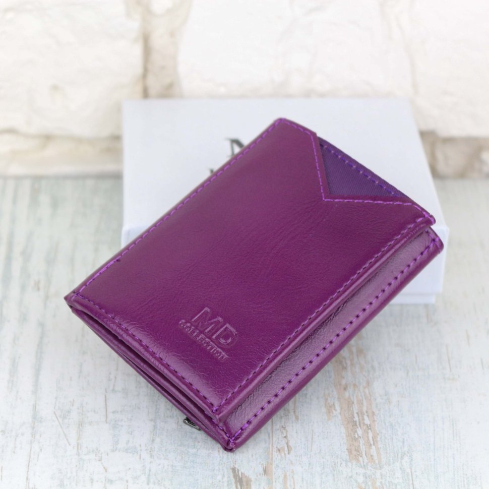 Фиолетовый женский маленький кошелек из кожзама с монетницей MD Leather (21518)
