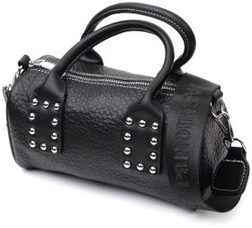 Черная женская сумка горизонтального типа из фактурной кожи с ручками Vintage 2422369