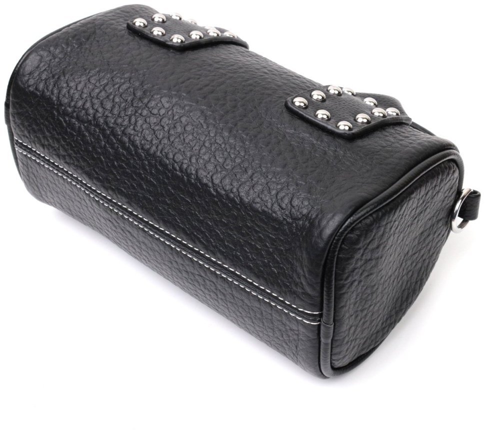 Черная женская сумка горизонтального типа из фактурной кожи с ручками Vintage 2422369