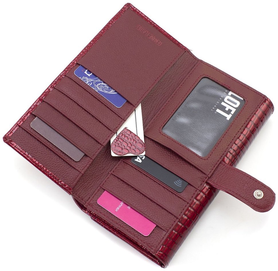 Большой женский кошелек из натуральной лаковой кожи красного цвета на два отдела ST Leather 70806