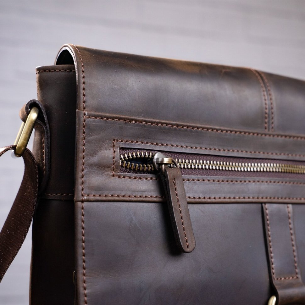 Мужская коричневая сумка через плечо из натуральной кожи с клапаном SHVIGEL (2411113)