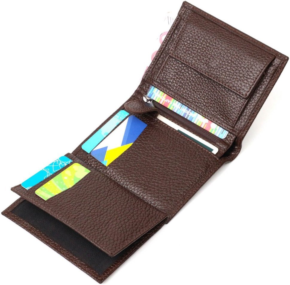 Компактный мужской бумажник из натуральной зернистой кожи без застежки BOND (2421989)