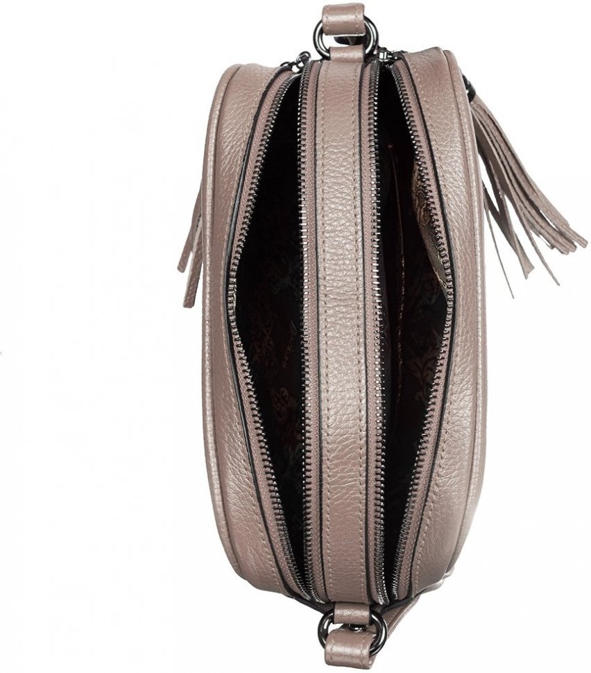 Бежевая женская сумка небольшого размера из натуральной кожи на две молнии Desisan (19140)