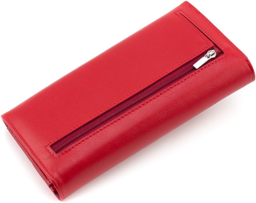 Красный женский кожаный кошелек с ассиметричным клапаном на кнопке ST Leather 1767406