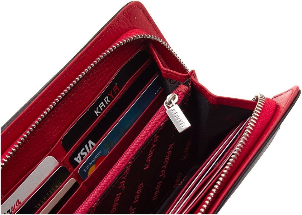 Черно-красный женский кошелек-клатч из натуральной кожи на запястье Karya 67506