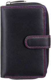 Черный женский кошелек из натуральной кожи с розовой строчкой Visconti Carmelo 68806