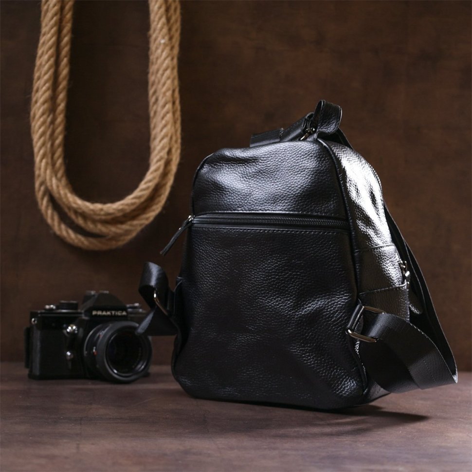 Кожаный небольшой женский рюкзак черного цвета Vintage (20675)