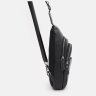 Черный мужской слинг-рюкзак через плечо из фактурной кожи Keizer 71607 - 4